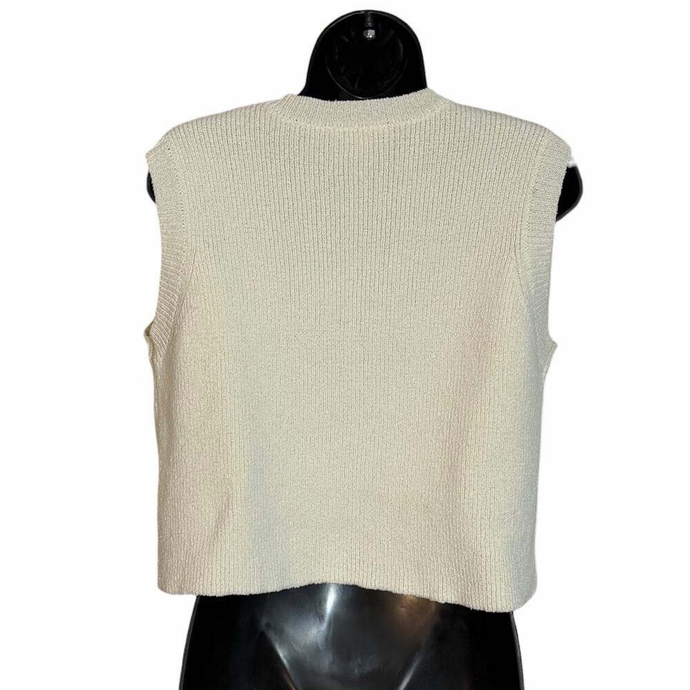 Entro Cream White Textured Knit Sweater Vest Gold Buttons Pockets Crop Top S Y2K - Picture 4 of 6